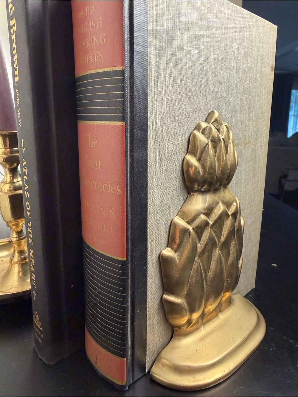 Vintage Solid Brass Pineapple Bookend Gold Hollywood Regency 6”